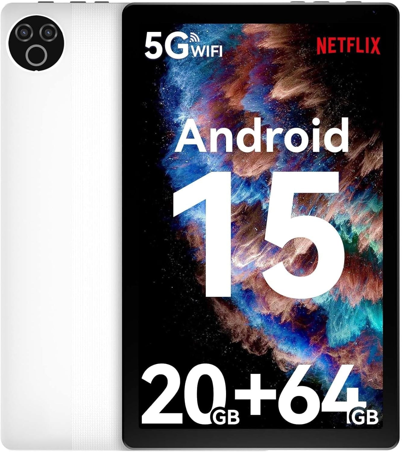 AEEZO Android 15 GO Tablet 10inch Tablet, 5-Core, 20GB RAM+64GB ROM+1TB Expand, 1332x800 IPS Display, HD Touchscreen, Widevine L1, 6G WiFi, 5MP+8MP Camera, 5000mAh, Bluetooth 5.4 -White