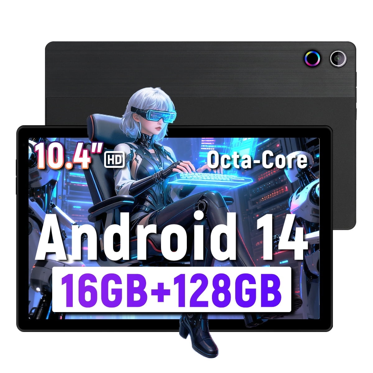 AEEZO 10.36'' Android 14 Tablet with 16GB RAM 128GB ROM 1TB TF Card Expandable Octa-Core, Widevine L1, 1280 * 800 HD Touchscreen, Face ID, Wi-Fi 6, Fast Charging - Black