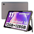 AEEZO 11" Tablet, Android 14, Octa-Core, 12GB RAM, 128GB Storage, 2000x1200 FHD IPS, Wi-Fi 6, Gray"