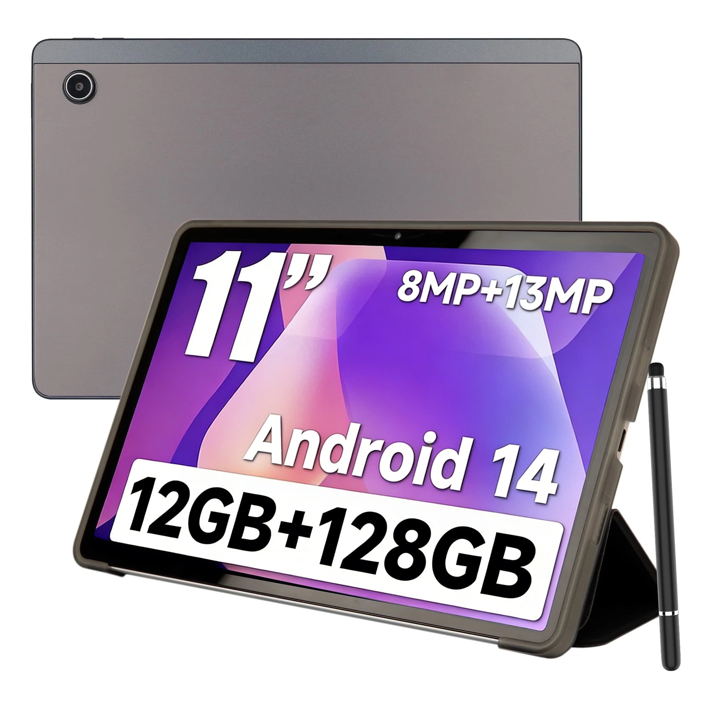 AEEZO 11" Tablet, Android 14, Octa-Core, 12GB RAM, 128GB Storage, 2000x1200 FHD IPS, Wi-Fi 6, Gray"
