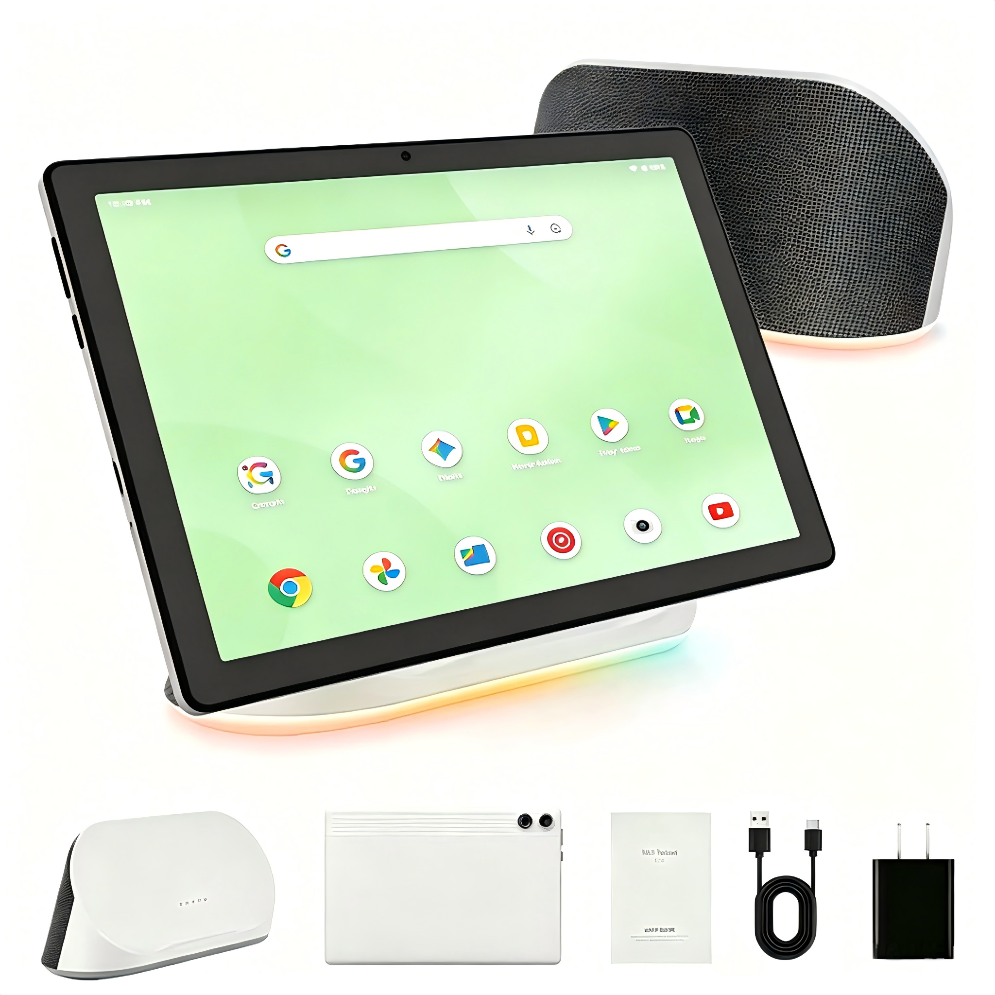 Android 14 Tablet with Rechargeable Stereo Speaker Audio Base, 10 inch Tablet with HD IPS Touch Screen, Otca-Core, 14GB RAM 64GB ROM 1T Expand, Wi-Fi 6, BT 5.3, Dual Camera, Google Tablet,White