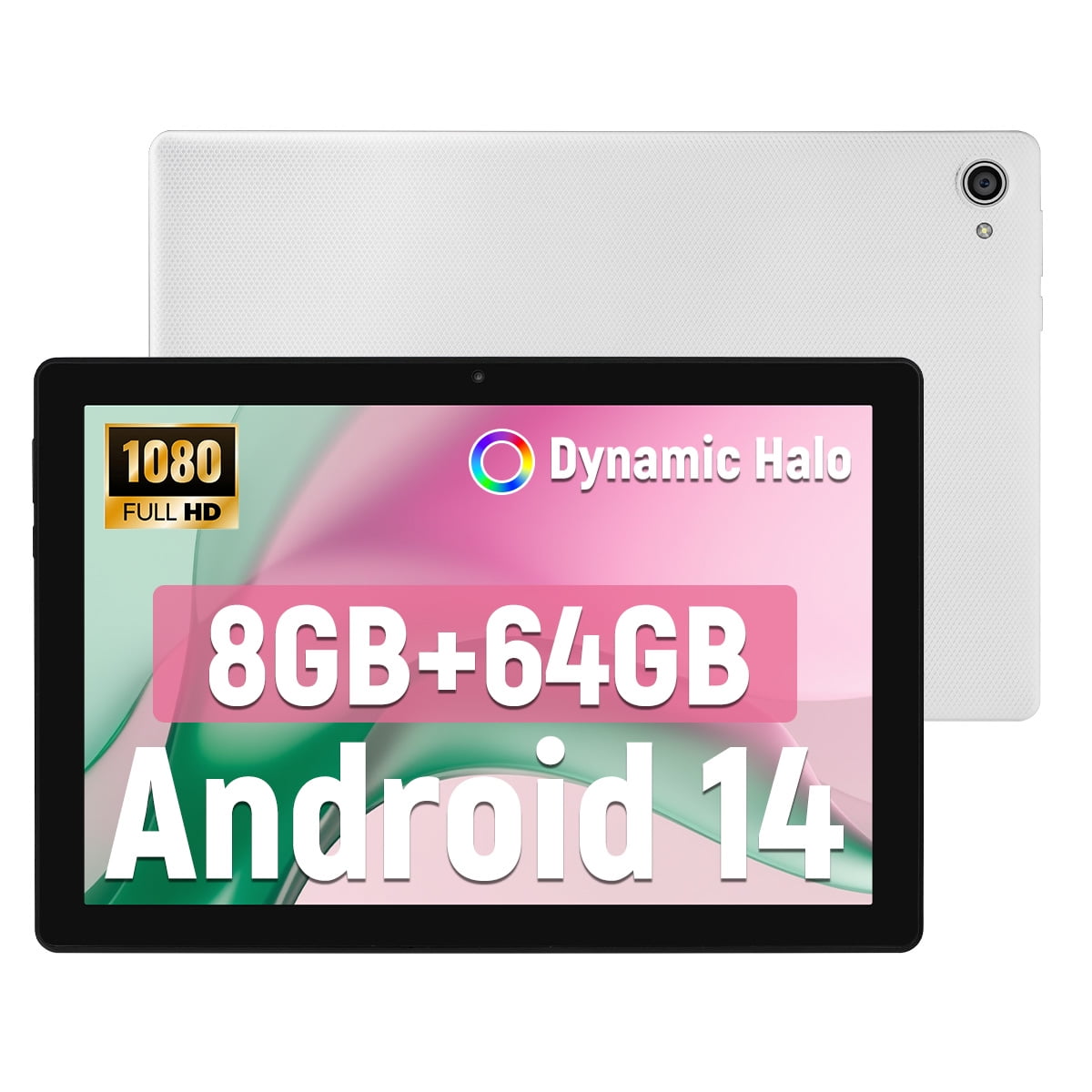 AEEZO Android 14 Tablet 10.1 inch Tablet, 8GB RAM + 64GB ROM +1TB Expandable, Octa-Core 2.0 GHz, WiFi 6, Bluetooth 5.0, Widevine L1, 5MP + 8MP, 5000mAh, White