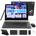 AEEZO 2025 Newest Android 15 Tablets 10inch with Case,Go Octa Core Tablet with 24GB+128GB/1 TB Expansion, WiFi 6, 5MP+8MP Camera, 5000mAh, Split-Screen,Black+Keyboard & Mouse Set Black