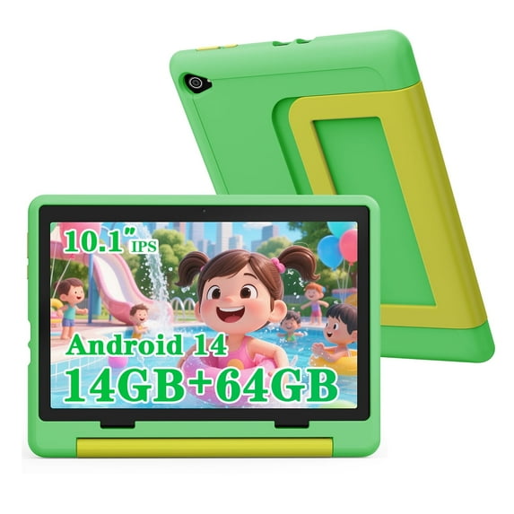 Bestski Android 14 10'' Kids Tablet,14GB+64GB with Quad-Core Processor, Expandable Memory to 1TB,Support 5G WiFi,5000 mAh Battery,Eye Care HD Display with Kids Education,Green