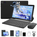 AEEZO Android 14 Tablet 10 inch,Octa Core Ips HD Touch Screen,12GB RAM + 64GB ROM(TF 1TB), Widevine L1,5000mAh, Wi-Fi 6,Face Unlocked,Black+Keyboard & Mouse Set Black