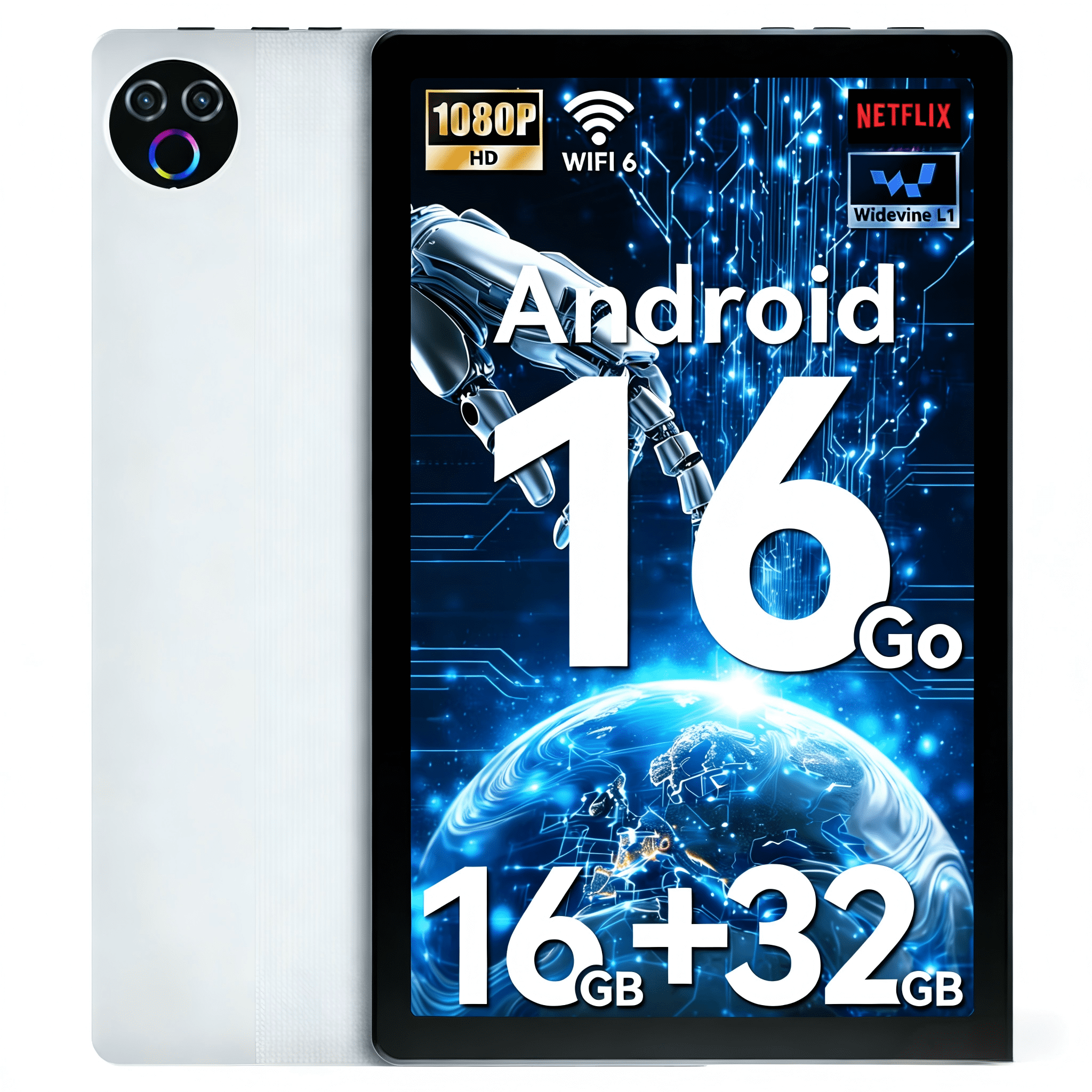 AEEZO Android 16 10inch 5-Core Tablet,16GB Ram+32GB ROM +1TB Expand,IPS Display, Widevine L1, 5G Wifi, 5MP+8MP Camera, 5000mAh, Bluetooth 2.4,White