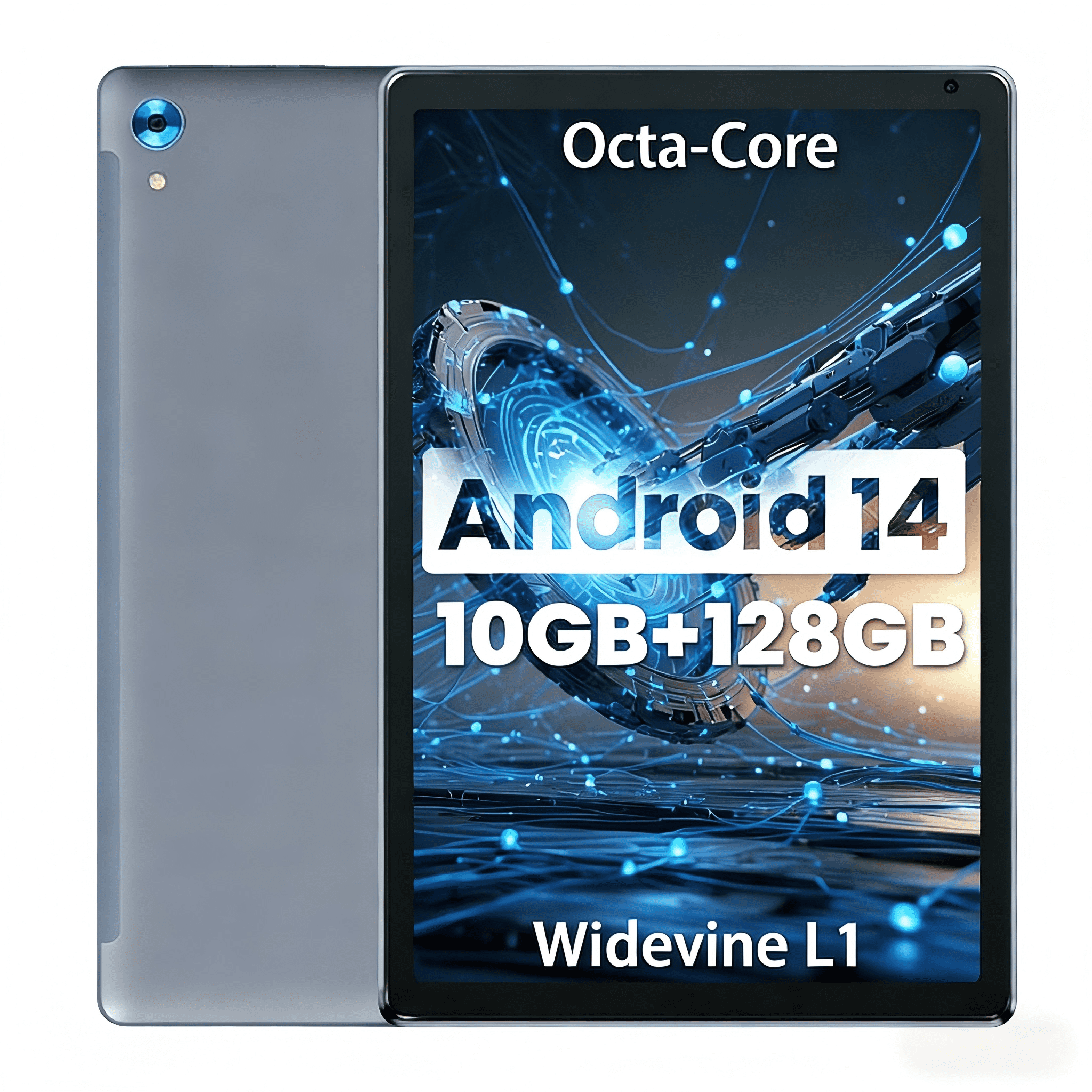 AEEZO Bestski 10.1'' Android 14 Tablet with Octa-core Processor 10GB RAM 128GB ROM/1 TB Expansion HD IPS Touchscreen,Wi-Fi 6, BT 5.0, Dual Camera,Widevine L1,Gray