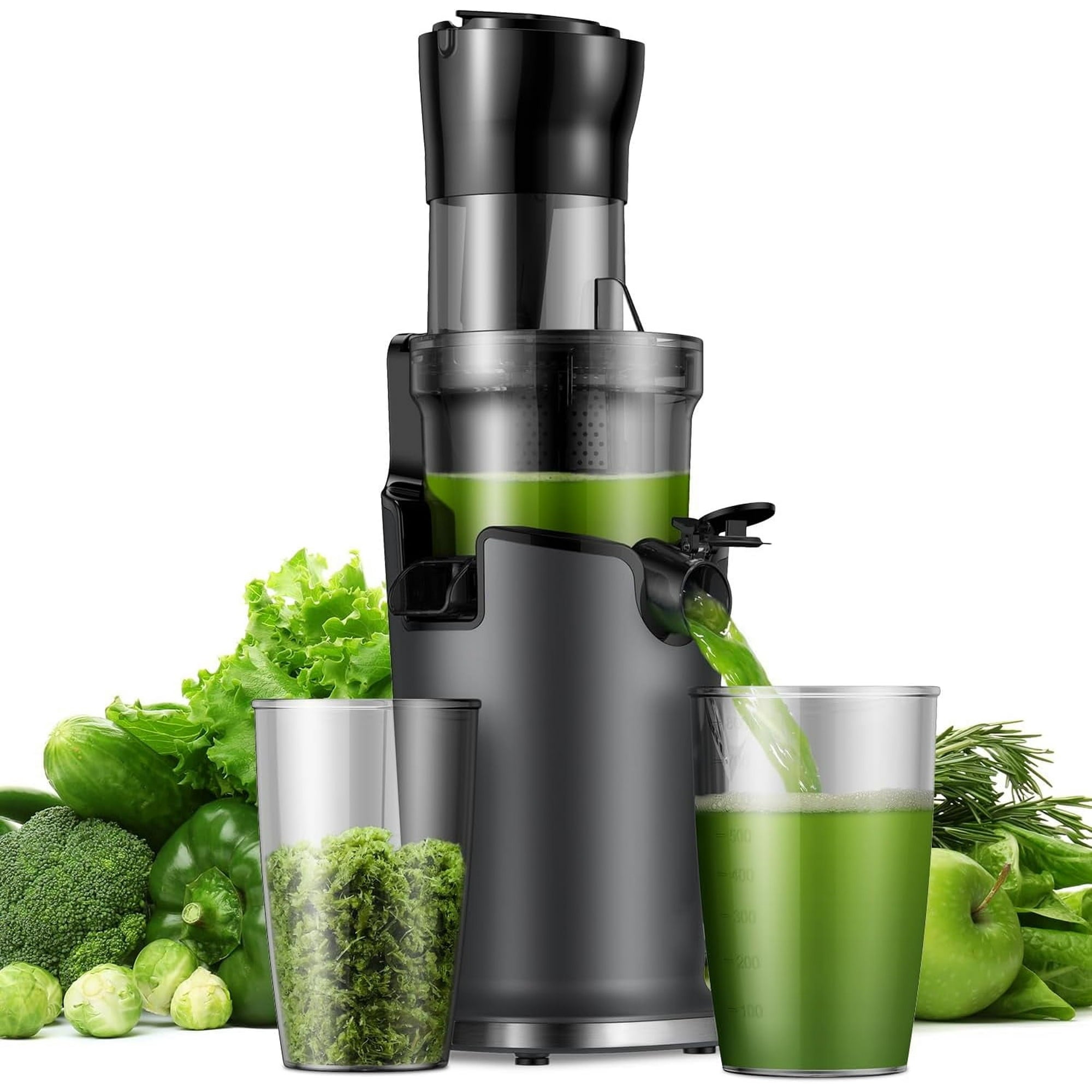 SHARDOR Cold Press Juicer Machines, Masticating Juicer Extractor with 3.5-Inch Feed Chute, Slow Juicer With High Yield, Easy to Clean,Grey