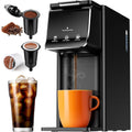 Hot Iced Coffee Maker, K-Cups Ground Coffee, Single-Serve Brewer with Bold Setting, Reusable Filter, Travel Mug Friendly, Compact Quick Brew, Black