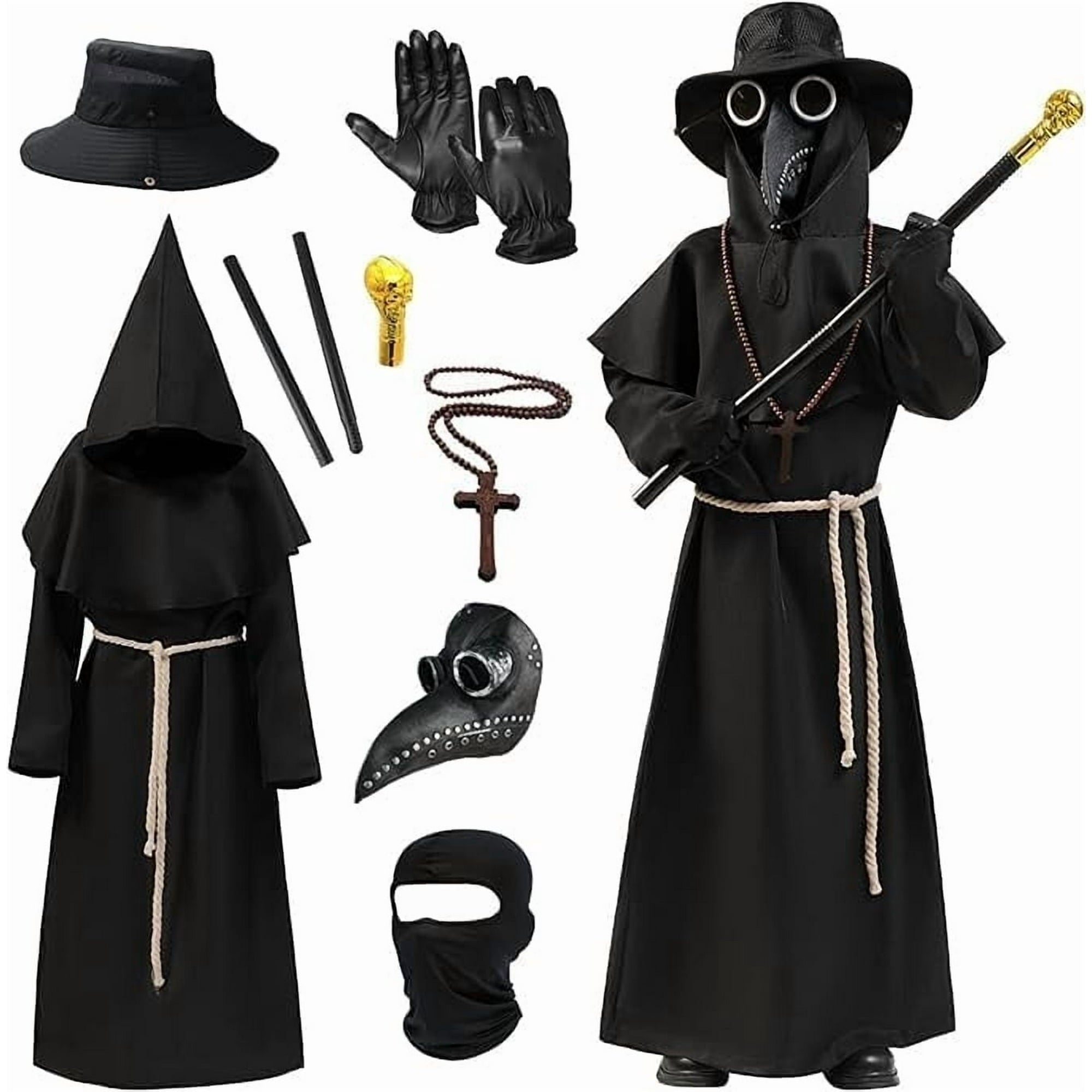 Plague Doctor Costume for Kids, 9 in 1 Halloween Costumes with Mask for Dress-Up Party for 12-14 Yeas