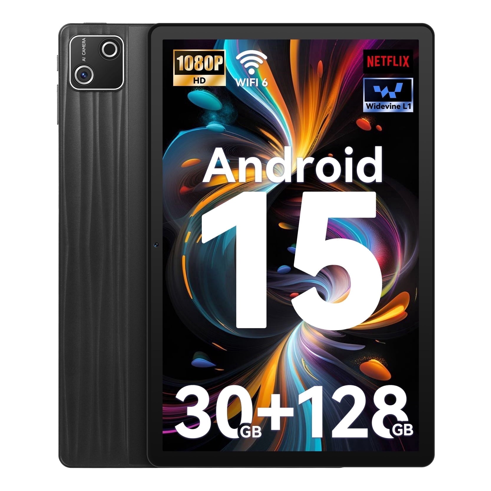 AEEZO 2026 Latest Android 15 Tablet - Tablet 10 Inch with 30GB + 128GB + 1TB TF Octa Core and Widevine L1, Wi-Fi 6G/BT 5.3, 6200mAh, 5+8MP, Computer Mode Supported - Black