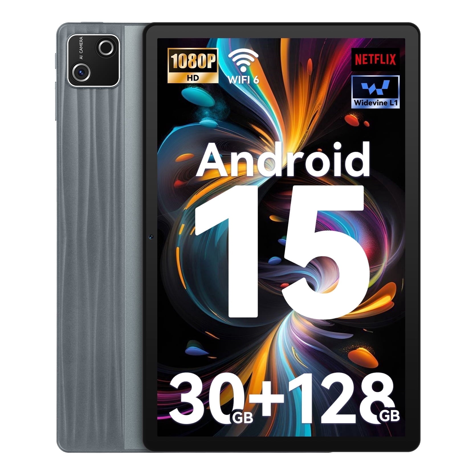 AEEZO 2026 Latest Android 15 Tablet - Tablet 10 Inch with 30GB + 128GB + 1TB TF Octa Core and Widevine L1, Wi-Fi 6G/BT 5.3, 6200mAh, 5+8MP, Computer Mode Supported - Gray