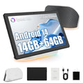 AEEZO Android 14 Tablet with Rechargeable Stereo Speaker Audio Base, 10 inch Tablet with HD IPS Touch Screen, Otca-Core, 14GB RAM 64GB ROM 1T Expand, Wi-Fi 6, BT 5.3, Dual Camera, Google Tablet