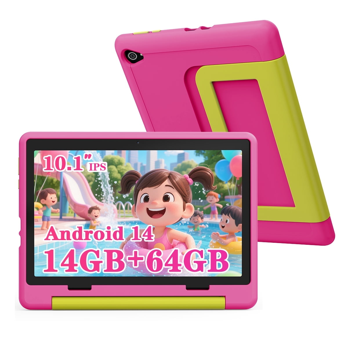 Bestski Android 14 10'' Kids Tablet,14GB+64GB with Quad-Core Processor, Expandable Memory to 1TB,Support 5G WiFi,5000 mAh Battery,Eye Care HD Display with Kids Education,Pink