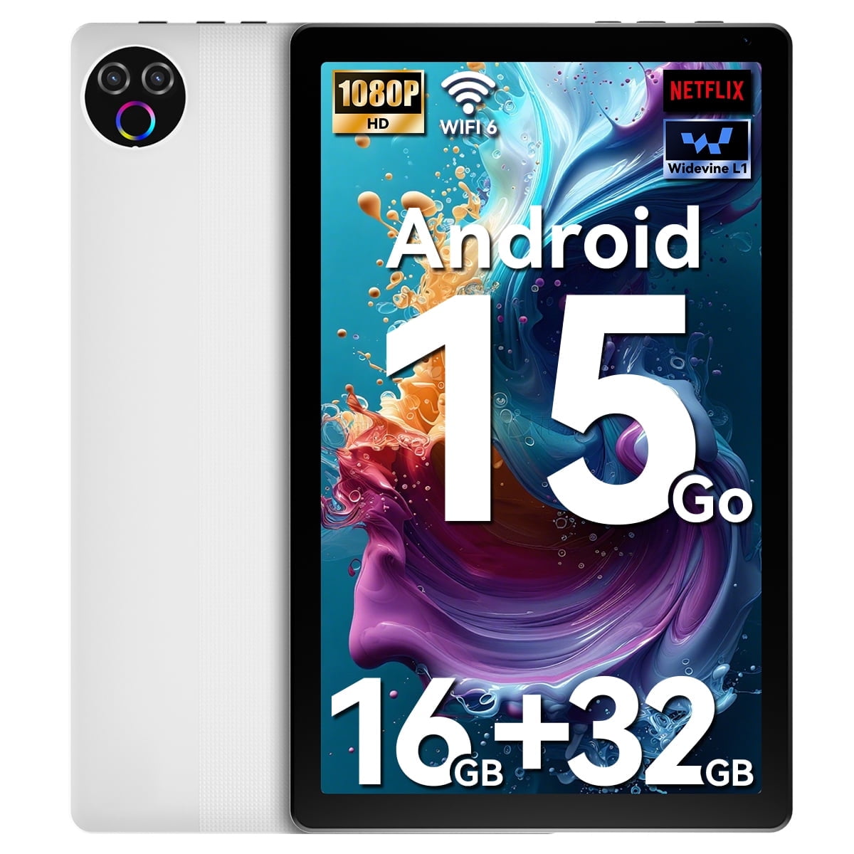 AEEZO Android 15 5-Core 10inch Tablet,16GB Ram+32GB ROM +1TB Expand,IPS Display, Widevine L1, 5G Wifi, 5MP+8MP Camera, 5000mAh, Bluetooth 2.4,White
